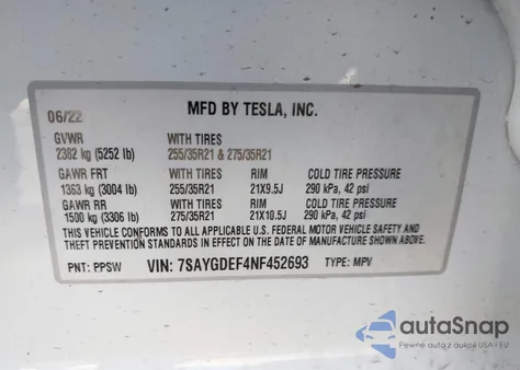 2022 Tesla Model Y Performance Dual Motor All-Wheel Drive из США, поврежденный, VIN 7SAYGDEF4NF452693